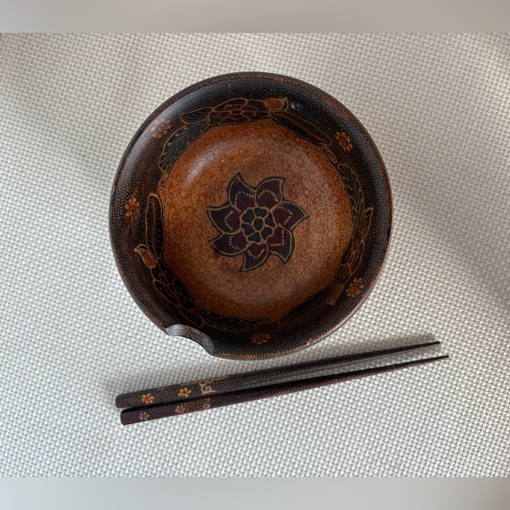 Wooden bowl and chopsticks made in Indonesia Noodle Rice Bowl